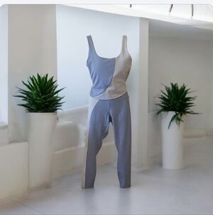 RBK Athletic Color Block Leggins Set Blue Gray Size L LIKE NEW 2 Pieces